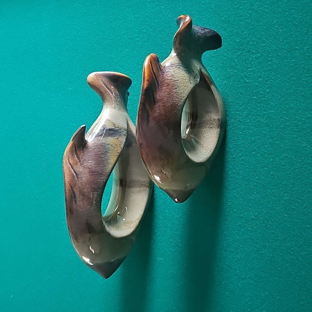 Vintage Ceramic Glazed Pottery Set of 2 Fish Decor Set Ombre Design